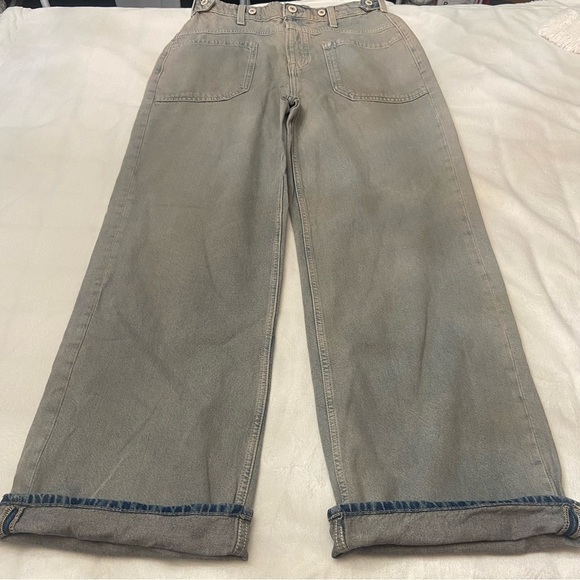New! Free People Palmer Cuffed Baggy Wide Leg Jeans Blue Gray 2124 - Picture 9 of 14
